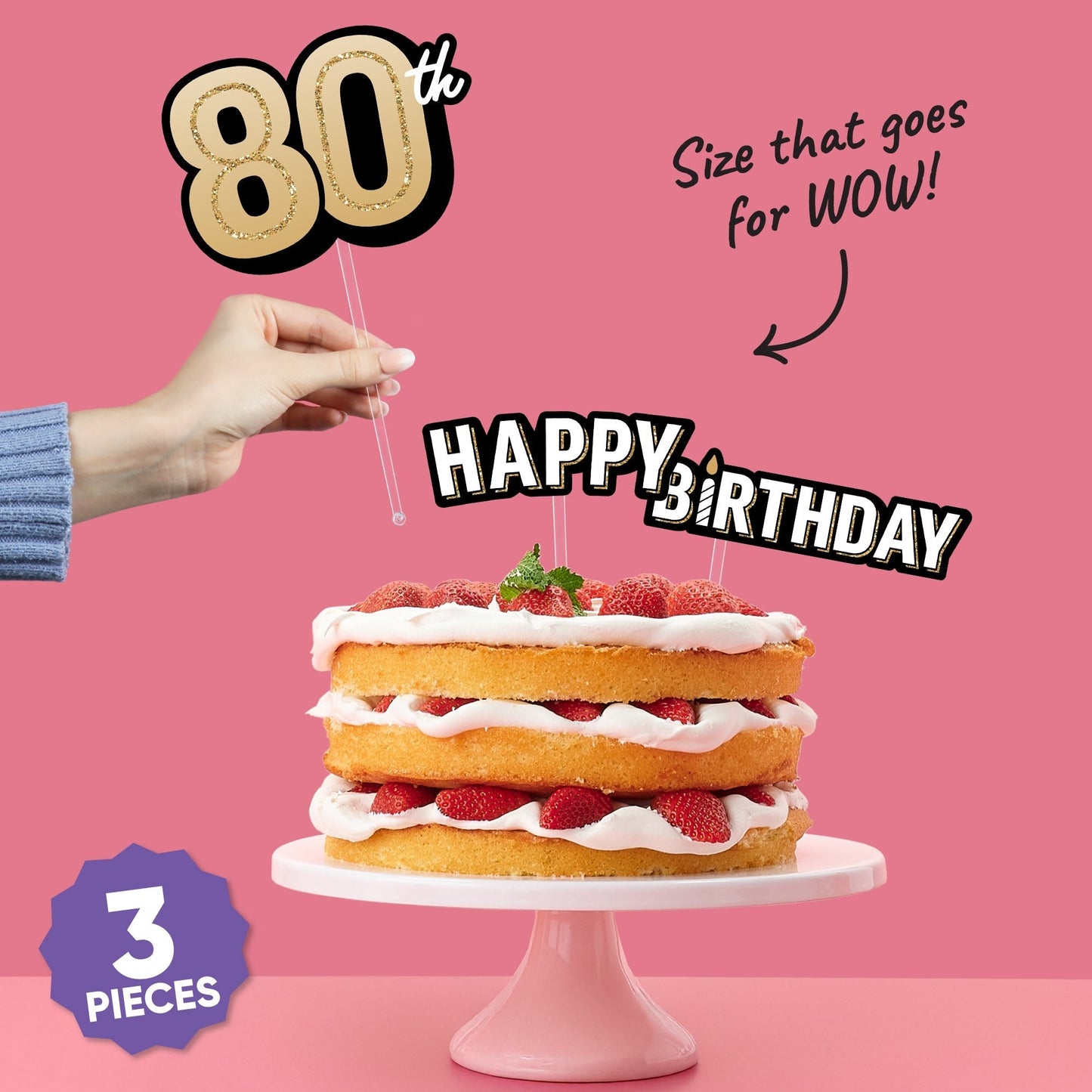 80th Birthday Cake Topper - 3 Pc