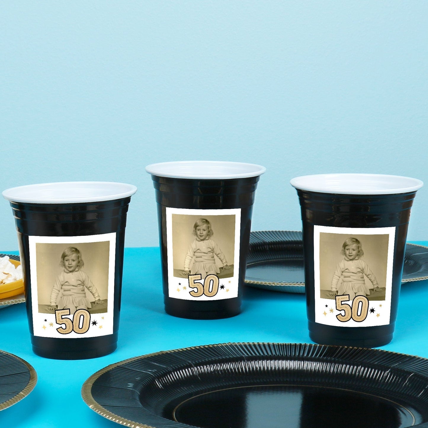 Custom Photo Party Cups - 50th Birthday - 16 Ct