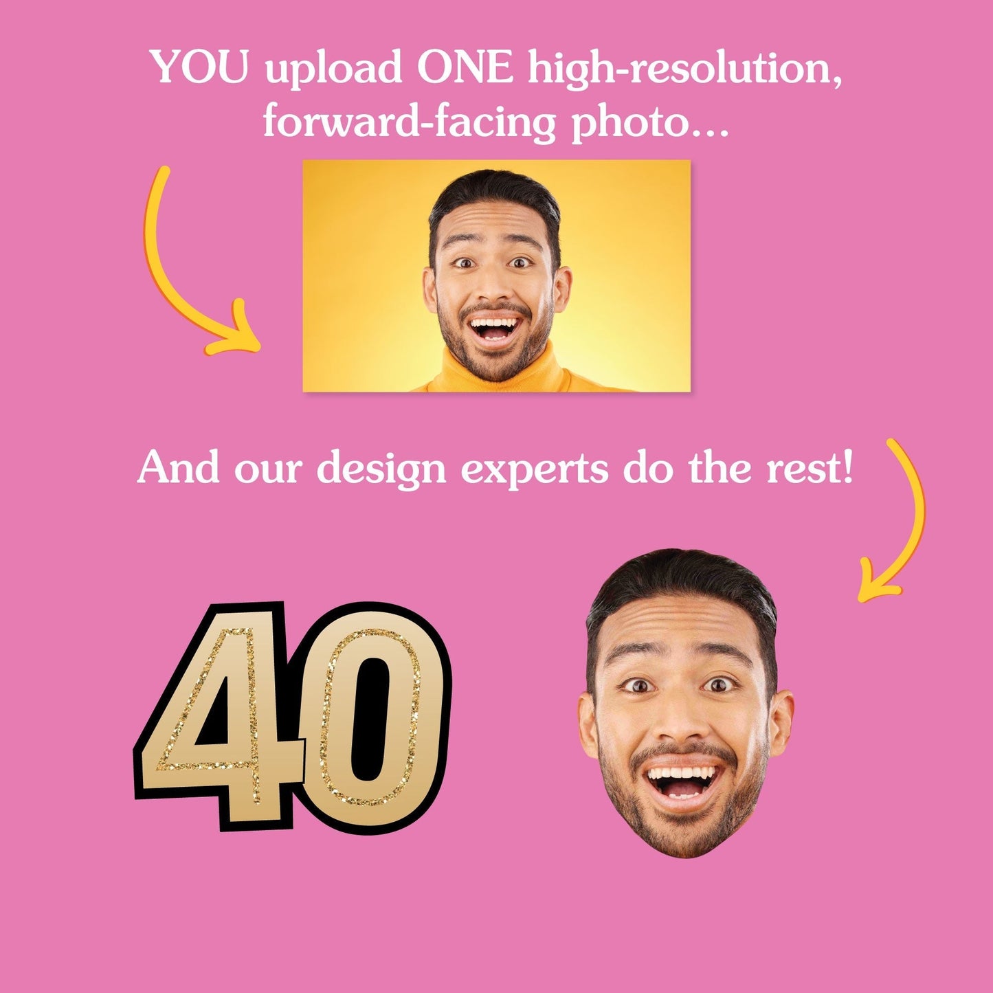 Custom 40th Birthday Face Cutout Straw Decor - 24 Ct