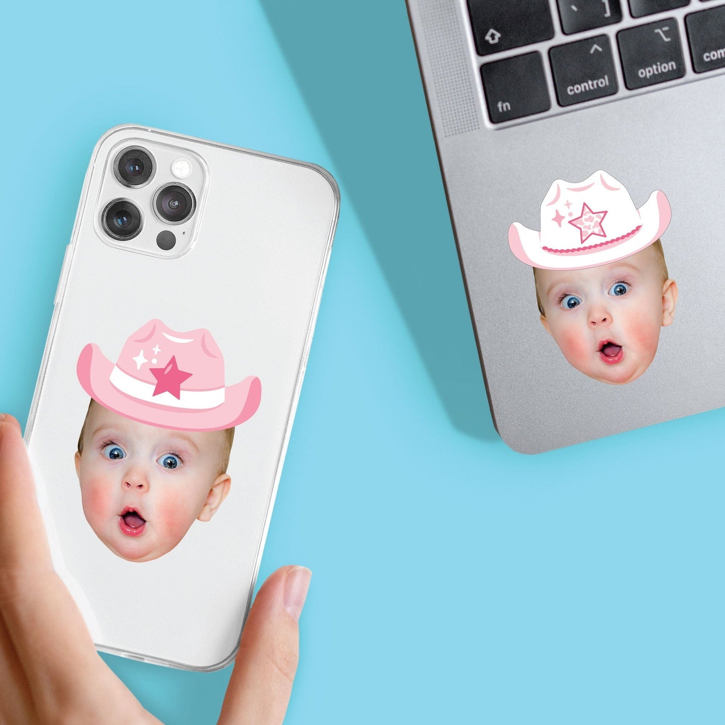 Custom Photo Pink First Rodeo Fun Face Cut-Out Stickers - Set of 24