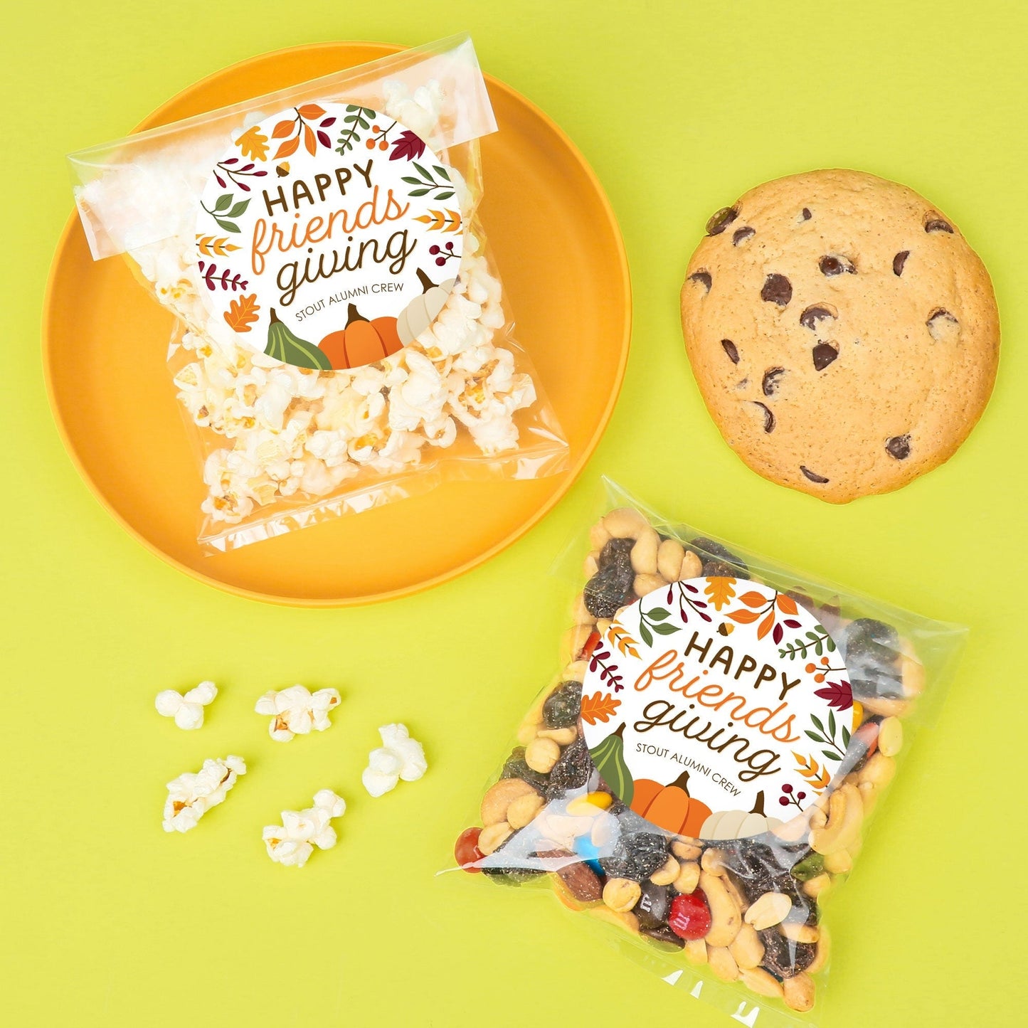 Custom Text Stickers & Clear Cookie Bags - Fall Friends Thanksgiving