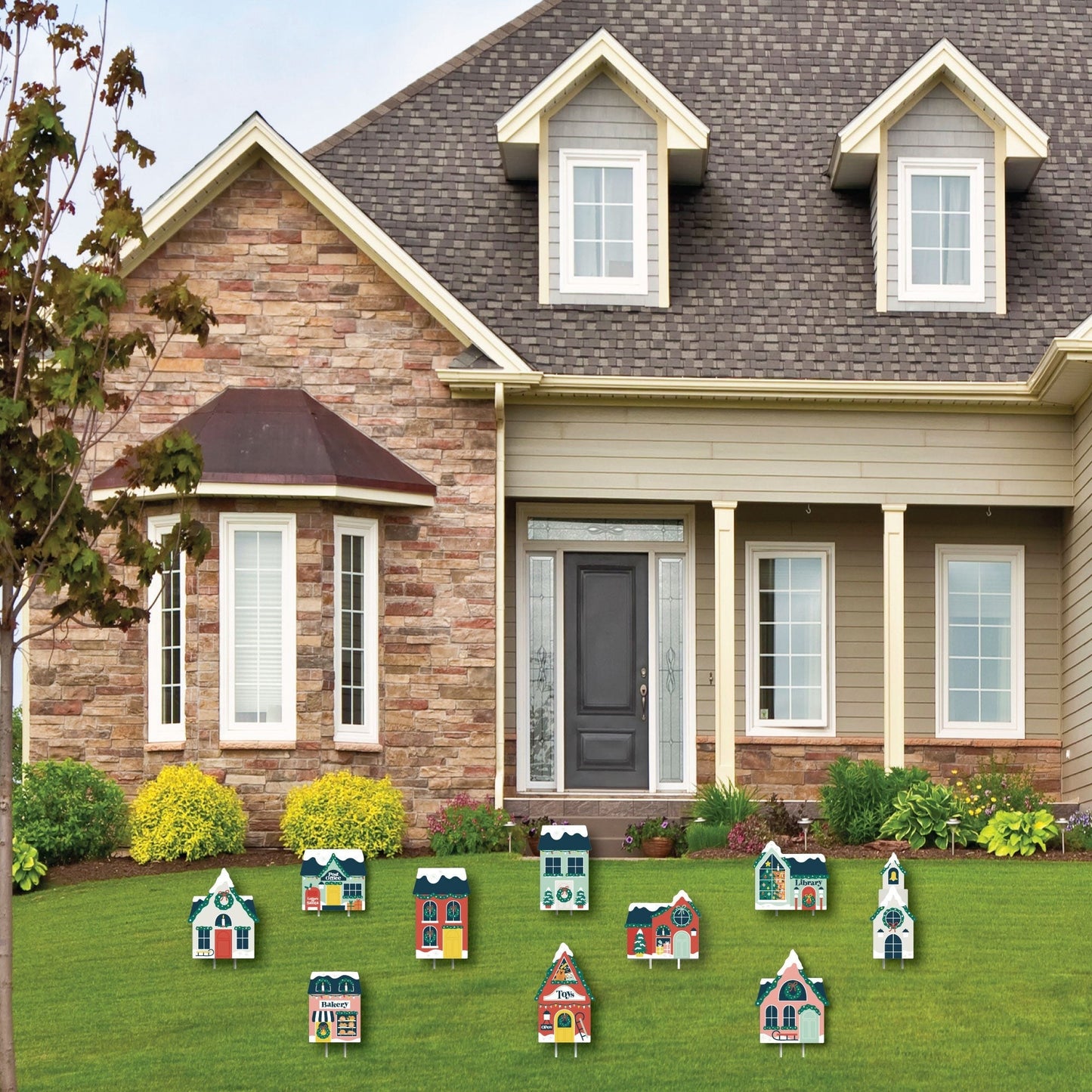 Christmas Village - Lawn Decorations - Outdoor Holiday Winter Houses Yard Decorations - 10 Piece