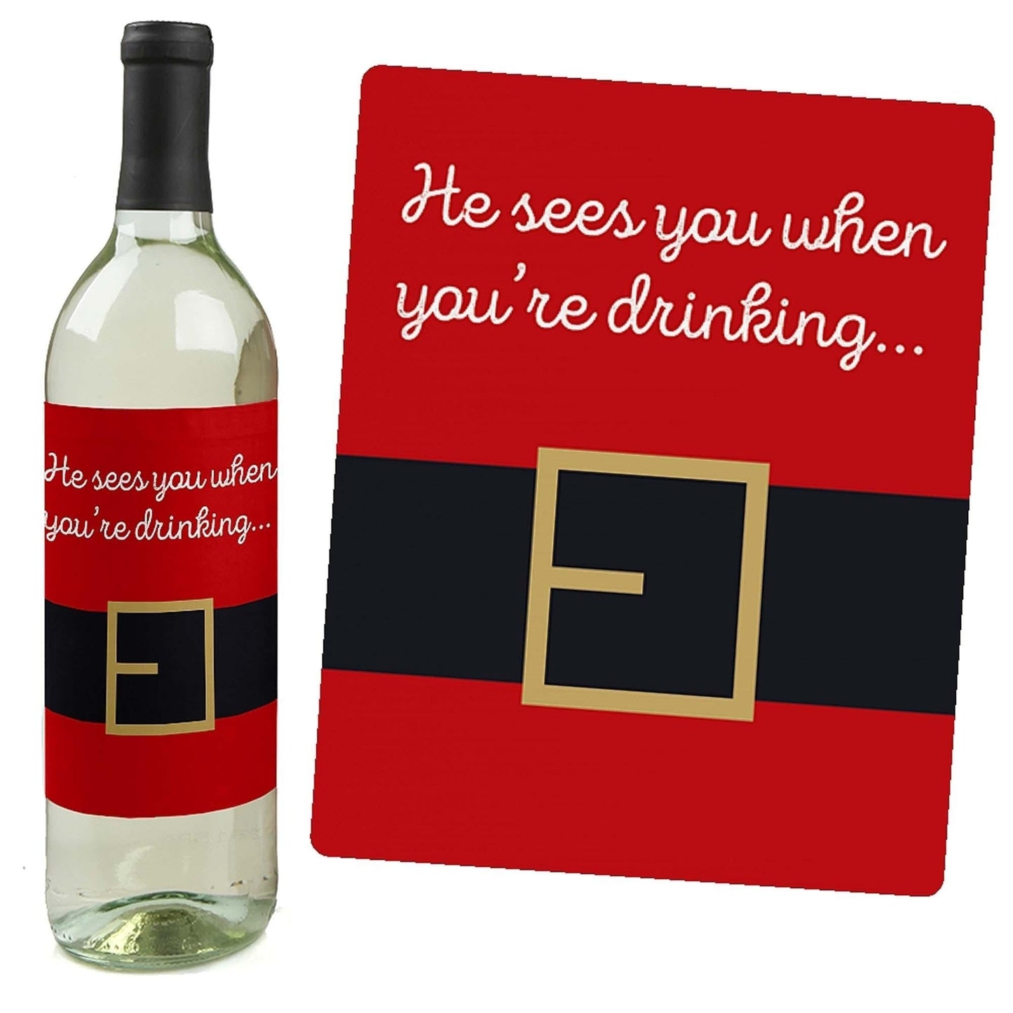 Funny Jolly Santa Claus - Christmas Decorations for Women and Men - Wine Bottle Label Stickers - Set of 4