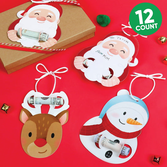 Christmas Gift Tag Money Holders, To and From Hanging Ornament Cards for Holiday Cash Gift Presents or Christmas Tree Display, Assorted 12 Count