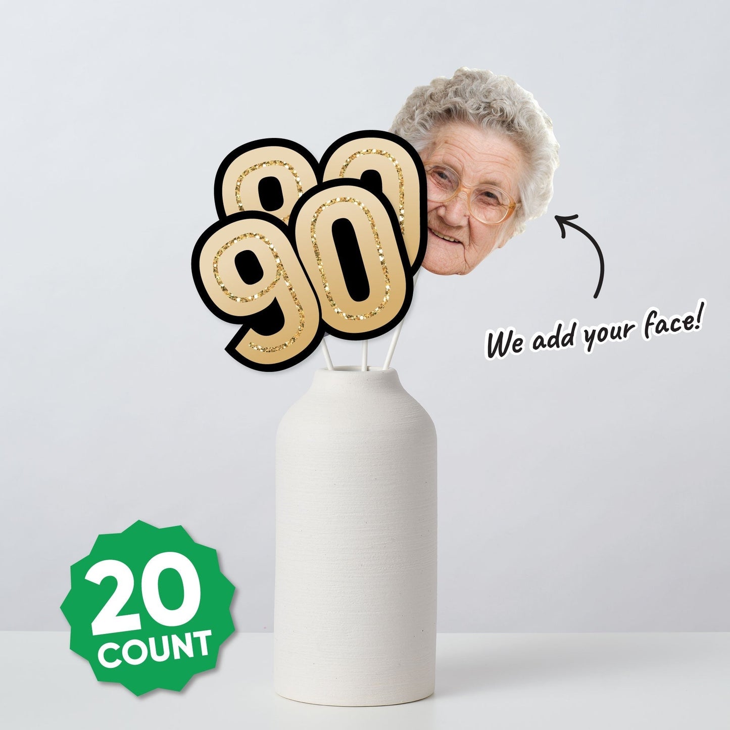 Custom Photo 90th Birthday Face Cutout Essentials - 20 Ct