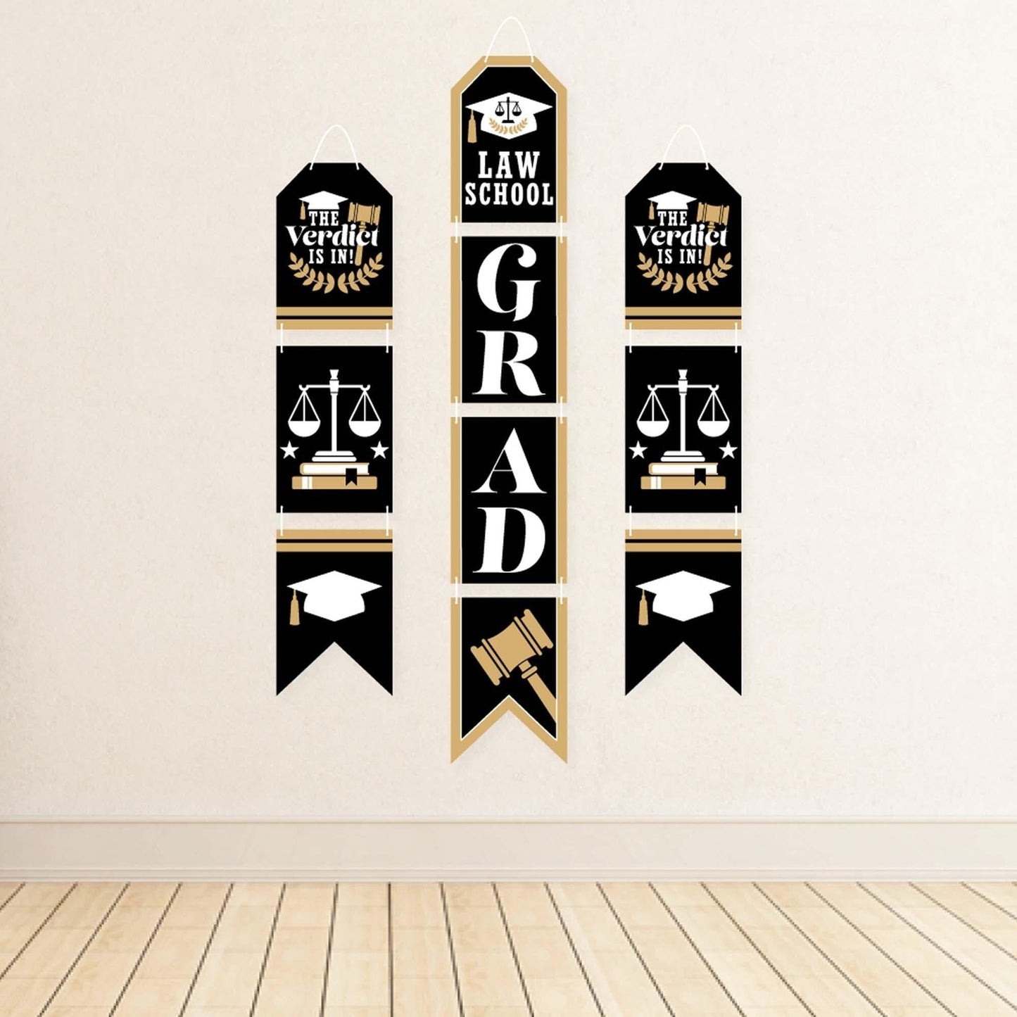 Law School Grad - Hanging Vertical Paper Door Banners - Future Lawyer Graduation Party Wall Decoration Kit - Indoor Door Decor