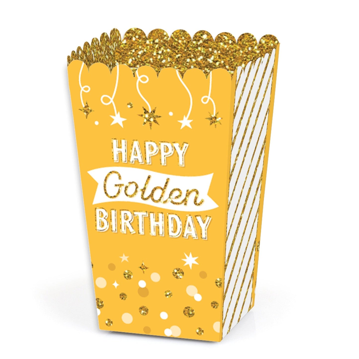 Golden Birthday - Happy Birthday Party Favor Popcorn Treat Boxes - Set of 12