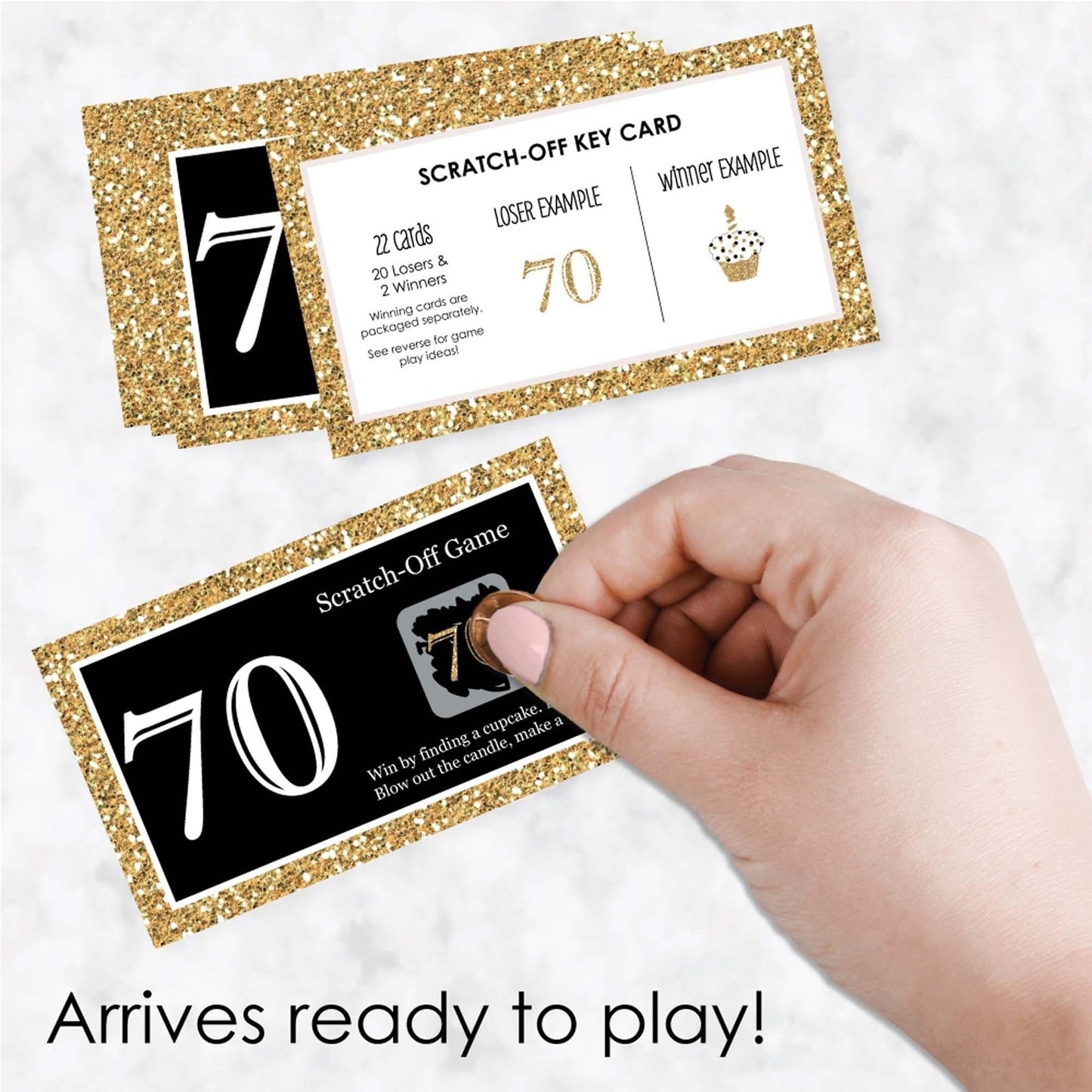 Adult 70th Birthday - Gold - Birthday Party Game Scratch Off Cards - 22 ct