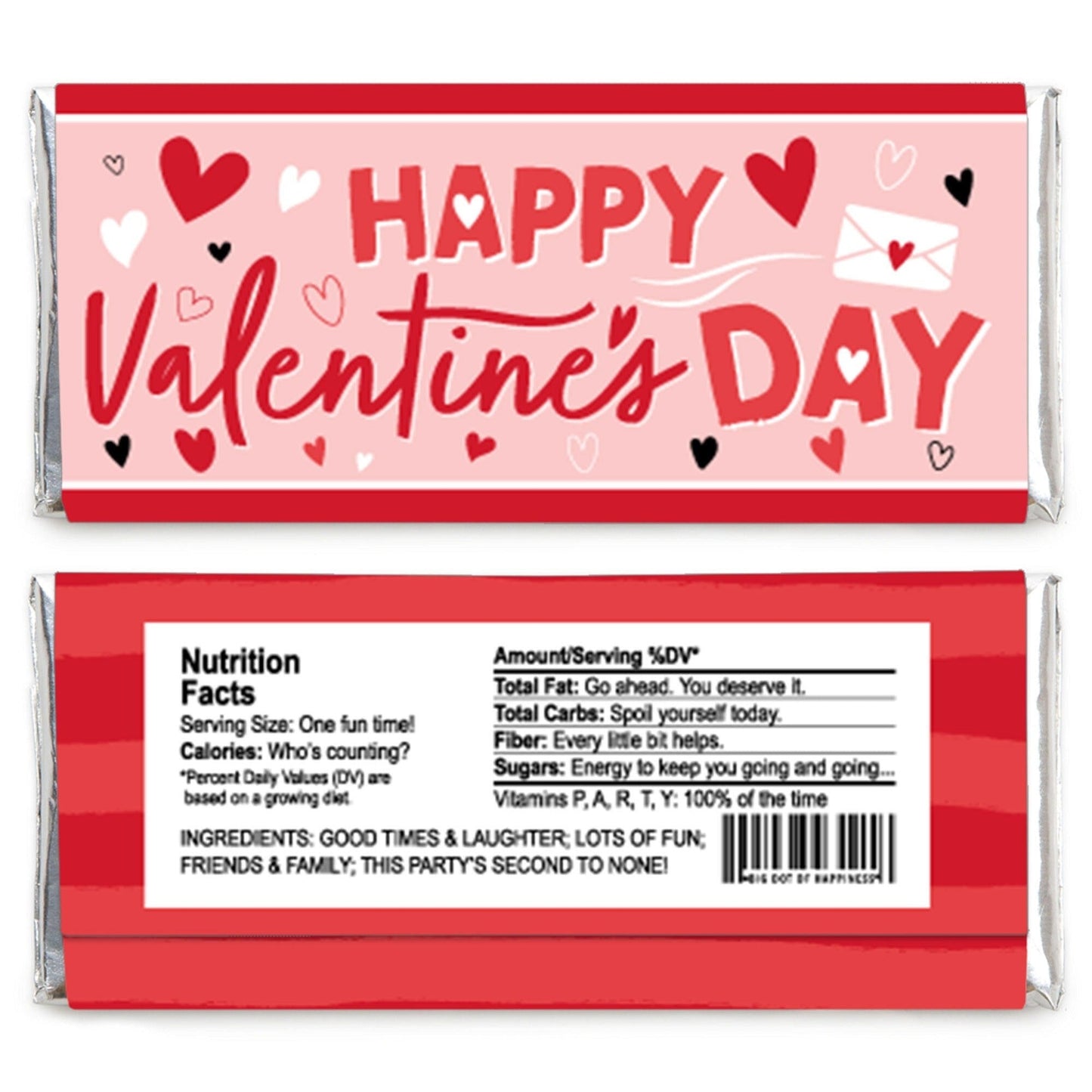 Happy Valentine's Day - Candy Bar Wrapper Valentine Hearts Party Favors - Set of 24