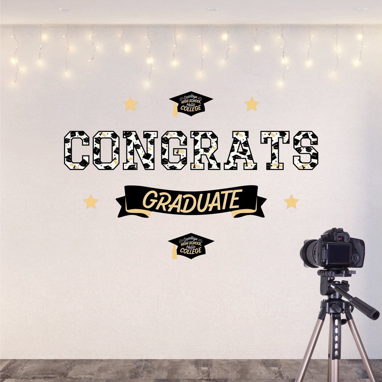 Goodbye High School, Hello College - Personalized Peel and Stick Graduation Party Decoration - Wall Decals Backdrop