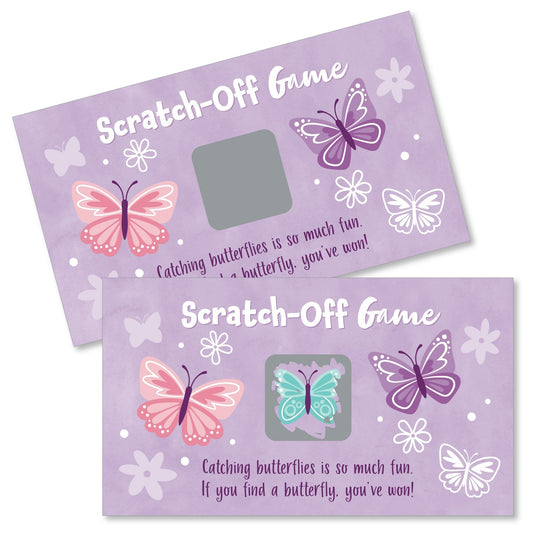 Beautiful Butterfly - Floral Baby Shower or Birthday Party Game Scratch Off Cards - 22 Count
