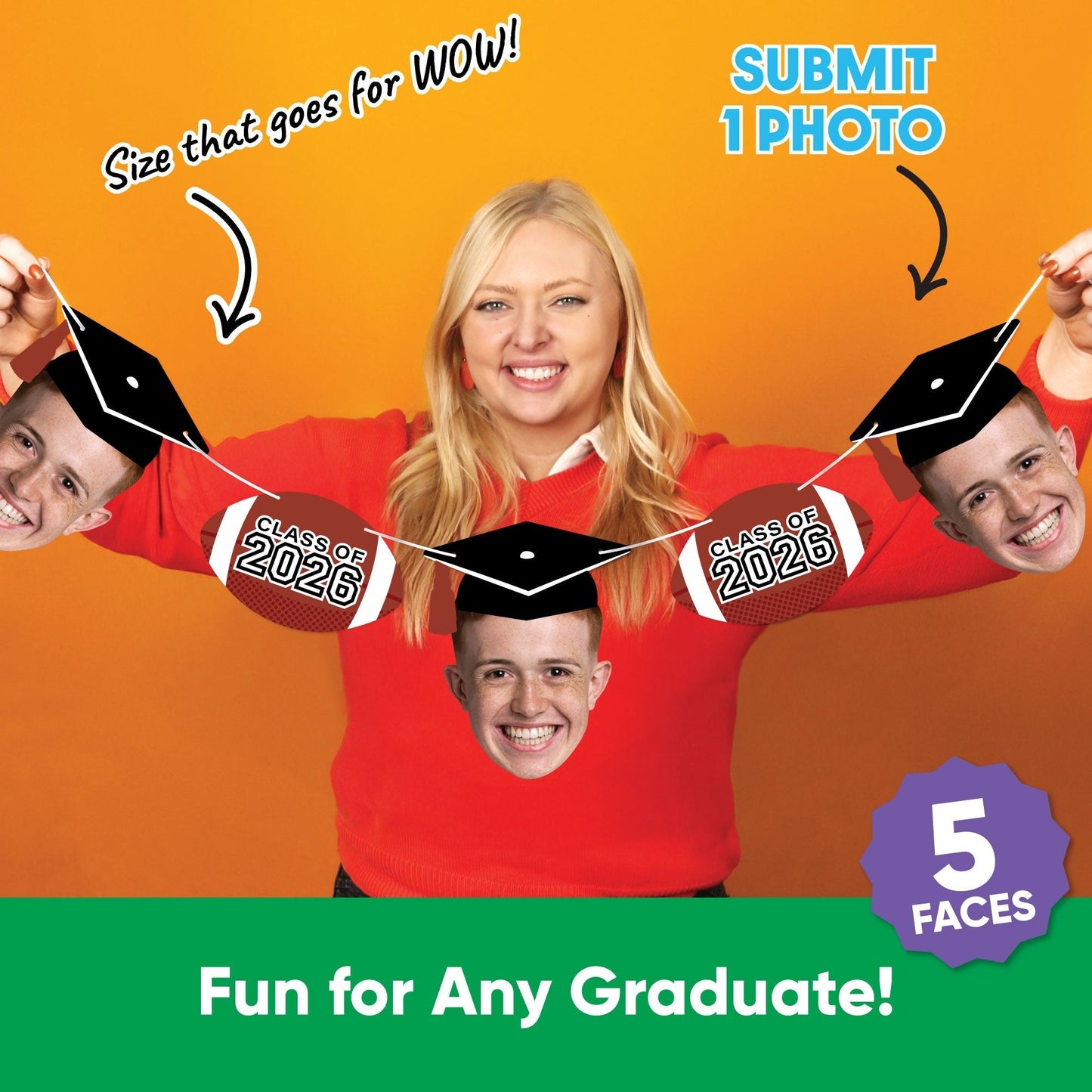Custom Face Football Graduation Garland Banner