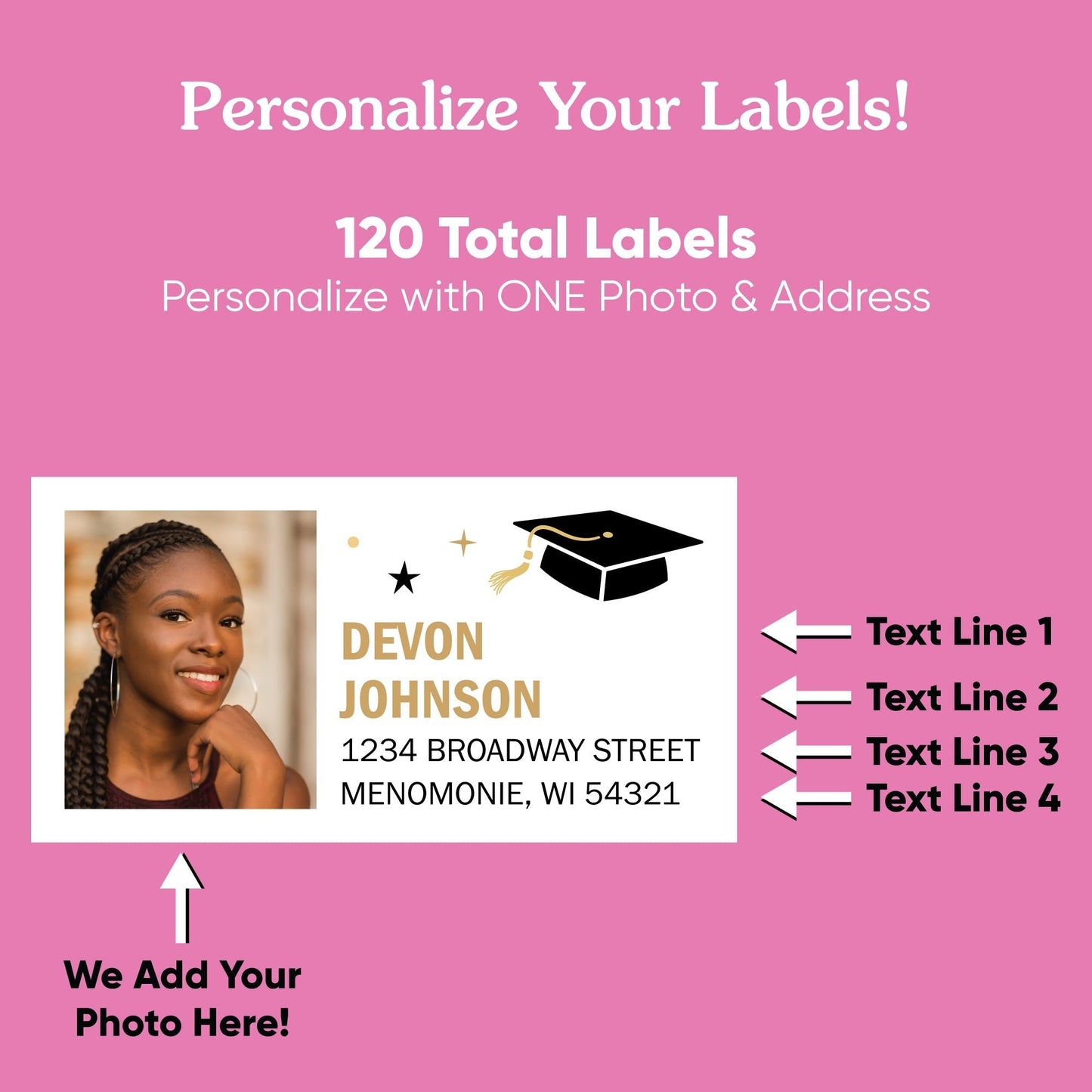 Custom Photo Graduation Return Address Labels - 120 Ct