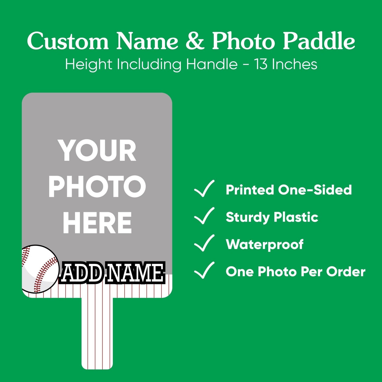 Custom Grad Baseball Photo Paddle 1, 3, 6, or 12 Ct
