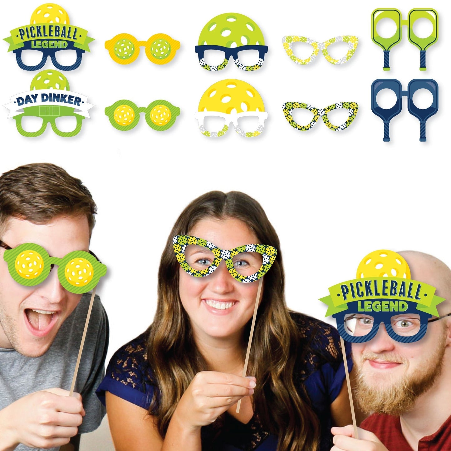 Let's Rally - Pickleball Glasses - Paper Card Stock Birthday or Retirement Party Photo Booth Props Kit - 10 Count