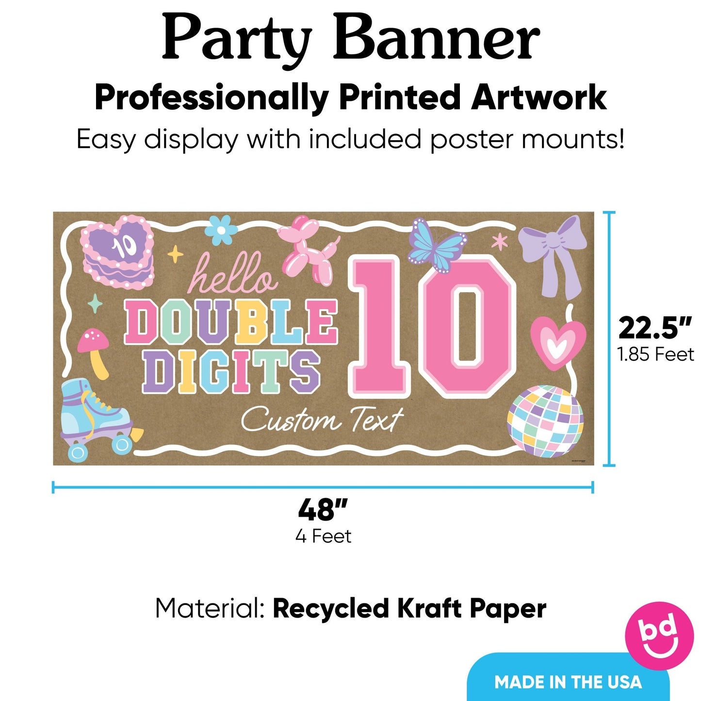 Custom Text Preppy 10th Birthday Girl Kraft Banner