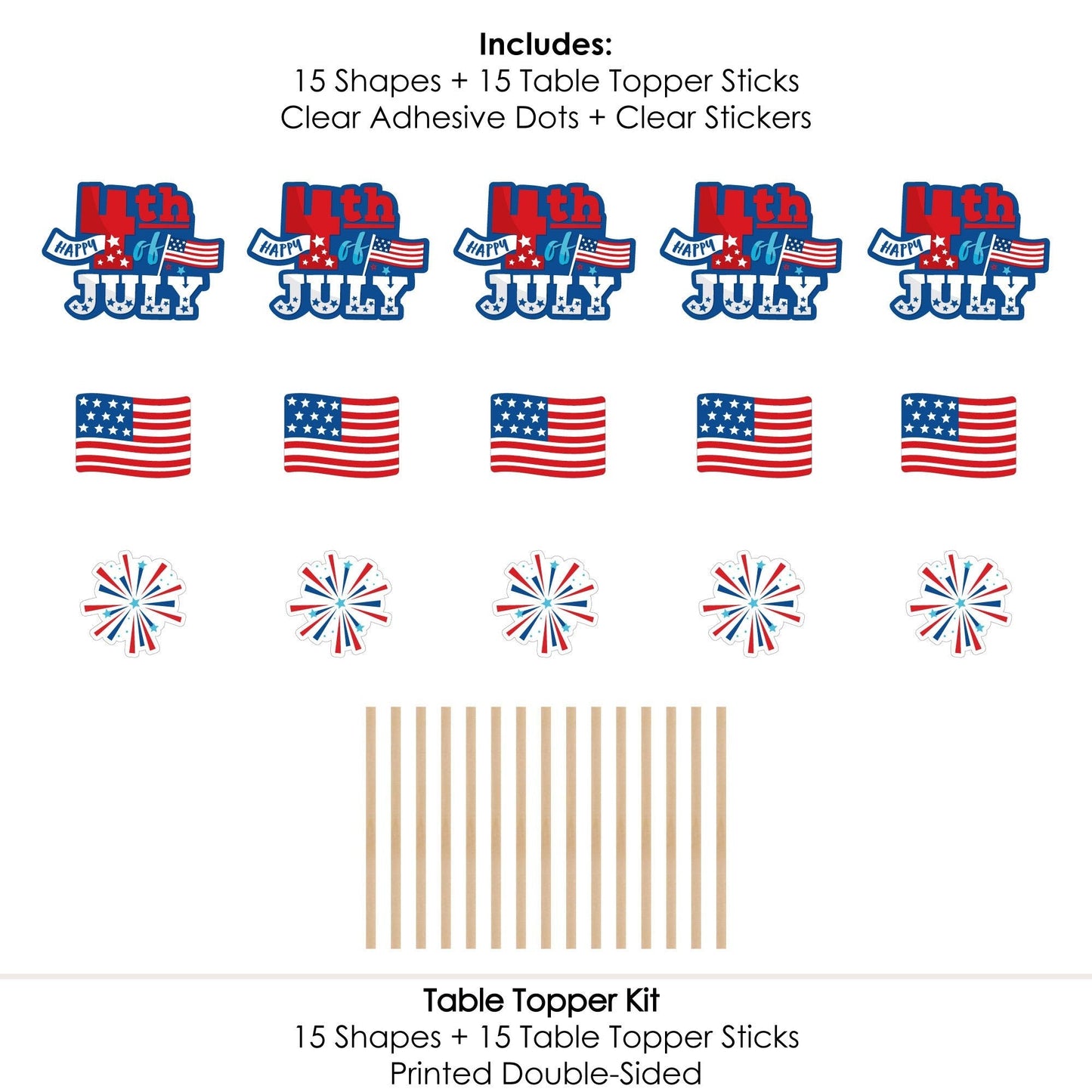Firecracker 4th of July - Red, White and Royal Blue Party Centerpiece Sticks - Table Toppers - Set of 15