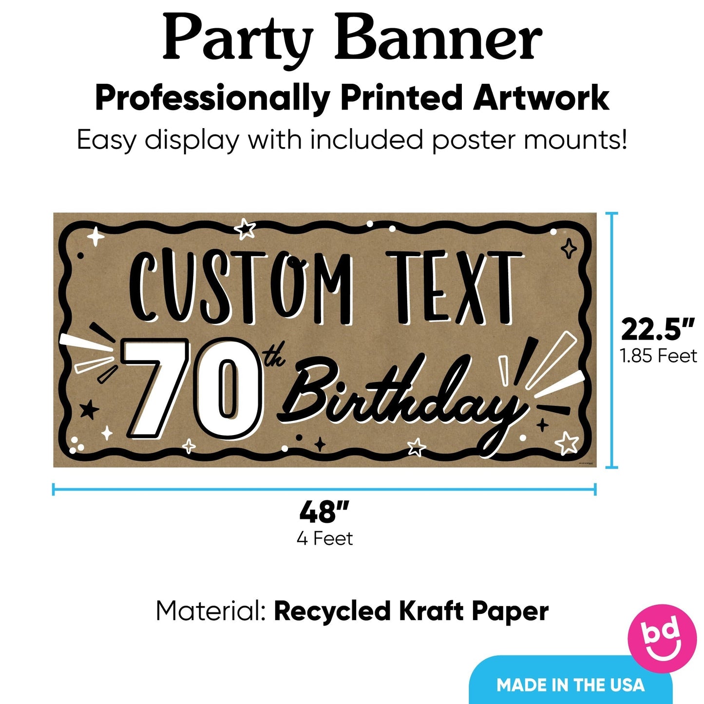Custom Text 70th Birthday Kraft Banner
