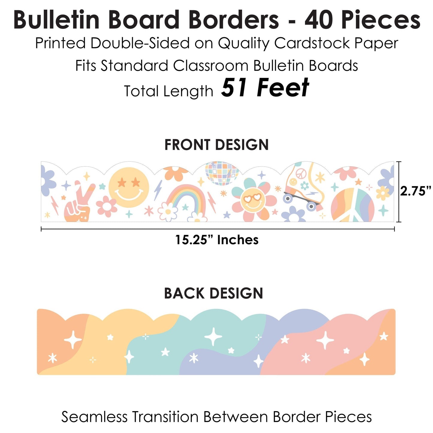 Retro Pastel - Scalloped Classroom Decor - Bulletin Board Borders - 51 Feet