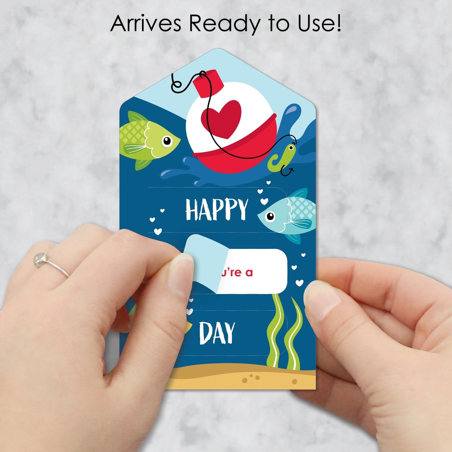 Let's Go Fishing - Fish Cards for Kids - Happy Valentine’s Day Pull Tabs - Set of 12