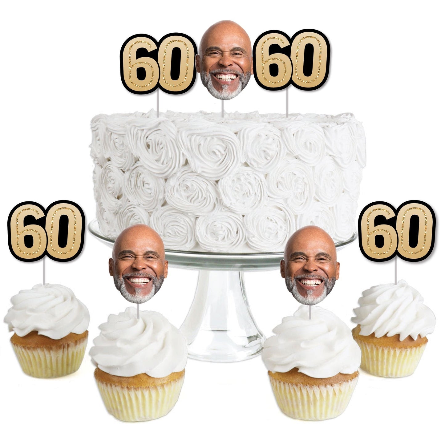 Custom Fun Face 60th Birthday Treat Picks - 24 Ct