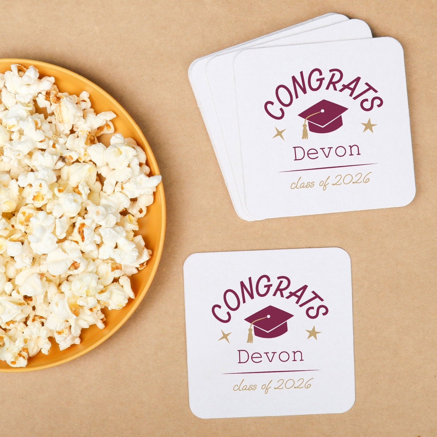 Custom Text Coasters - Maroon Graduation - 100 Ct
