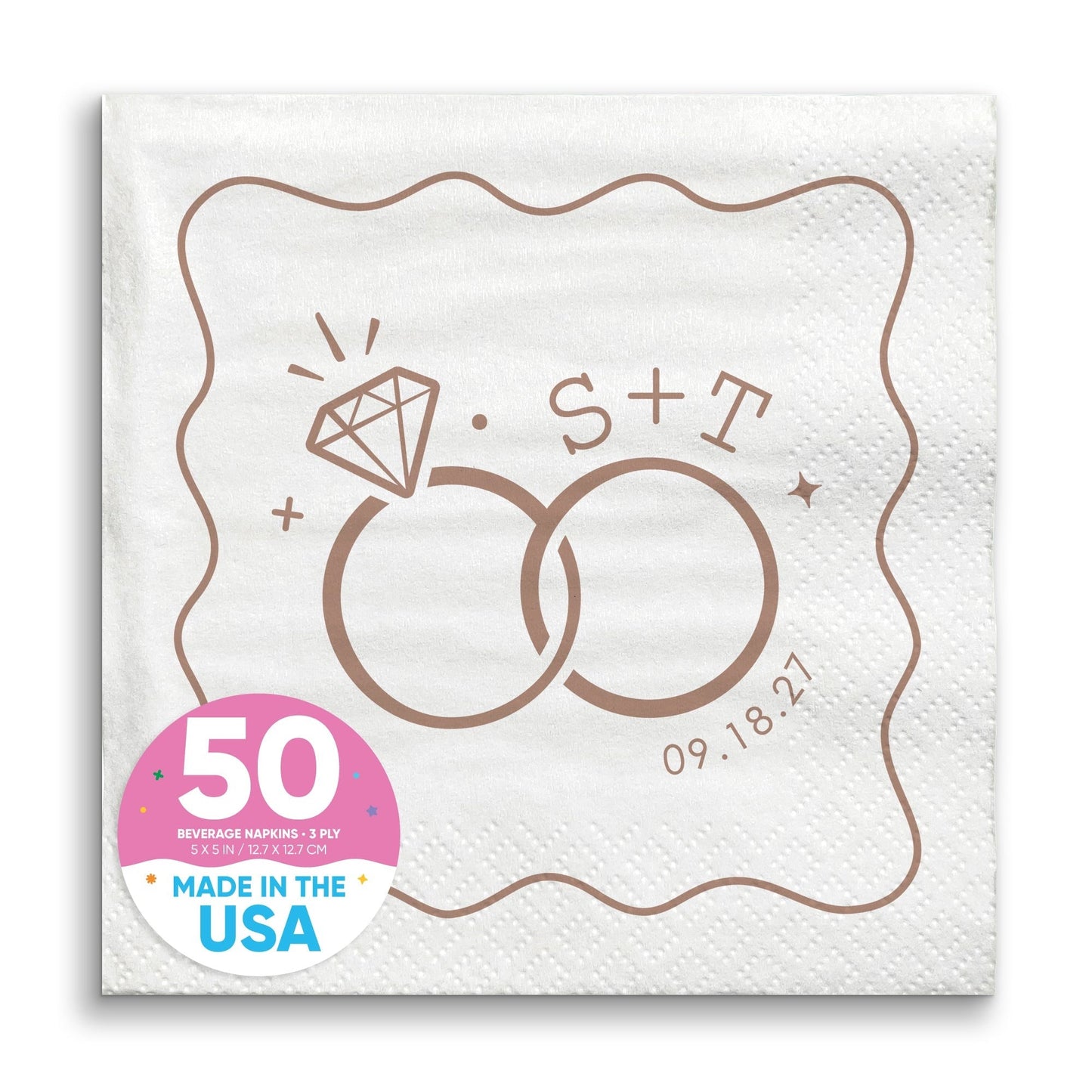 Custom Text - Mocha Brown Wedding Rings Napkins