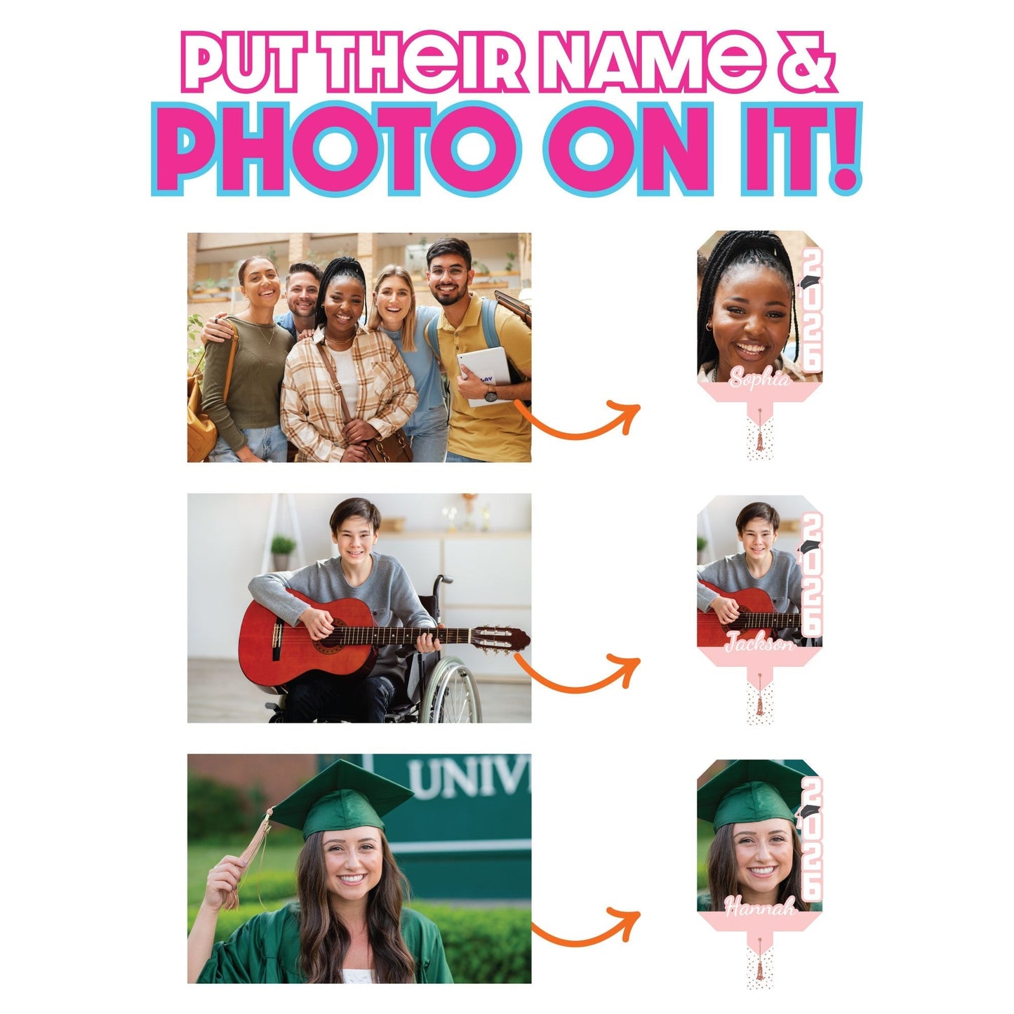 Custom Pastel Grad Photo Paddle 1, 3, 6, or 12 Ct