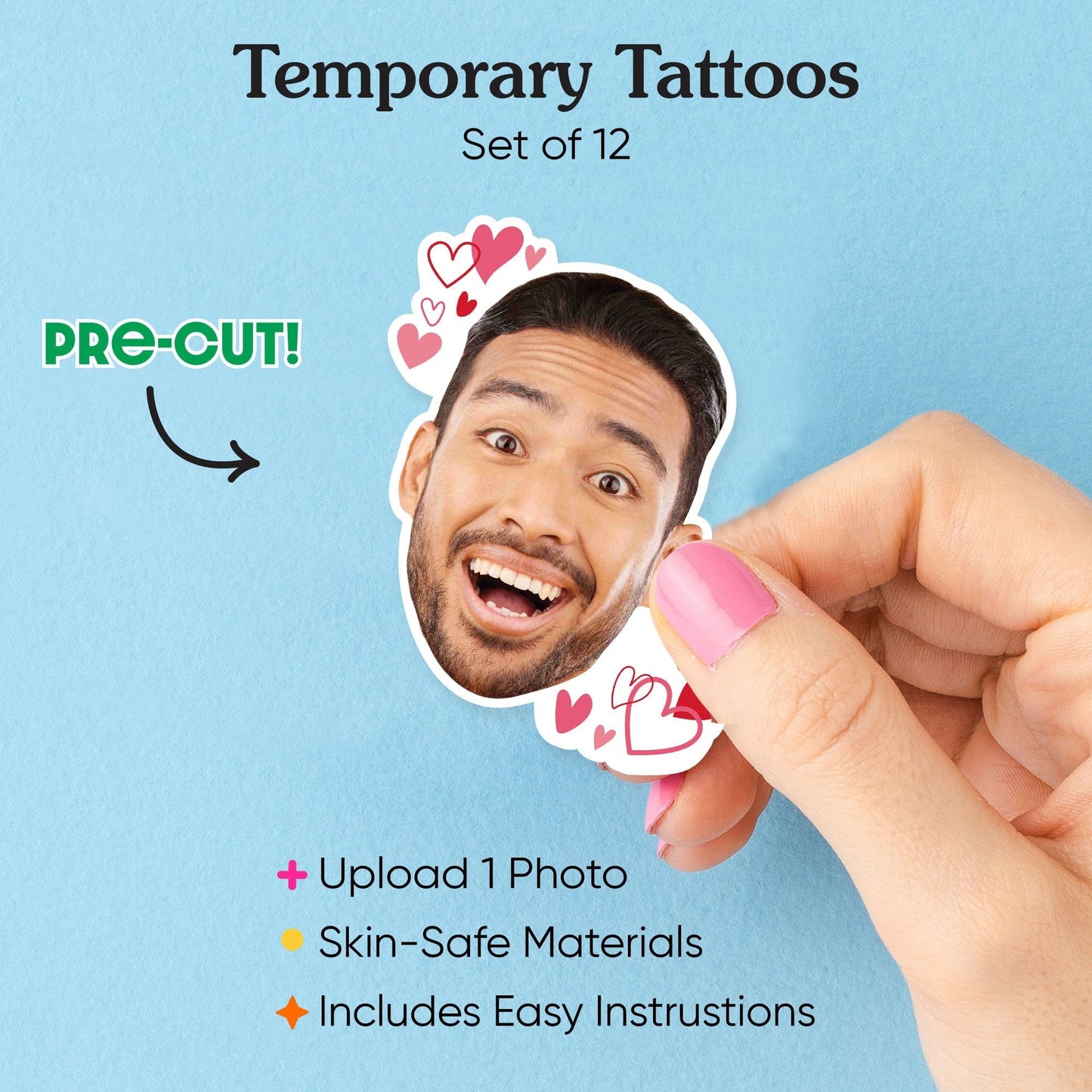 Custom Pink and Red Hearts Temporary Tattoos - 12 Ct