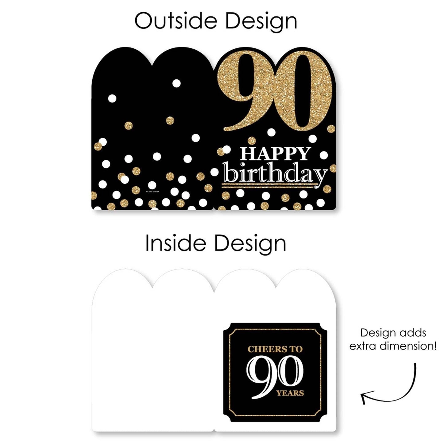 Adult 90th Birthday - Gold - Happy Birthday Giant Greeting Card - Big Shaped Jumborific Card - 16.5 x 22 inches