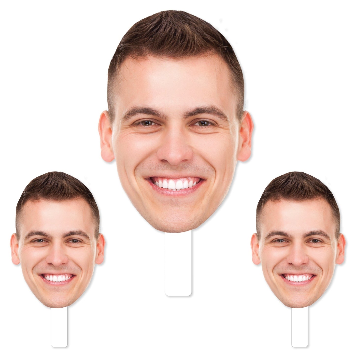 Fun Face Combo - Custom Photo Big Head Cut Out Photo Booth and Fan Props Kit - Upload 1 Photo - Set of 3