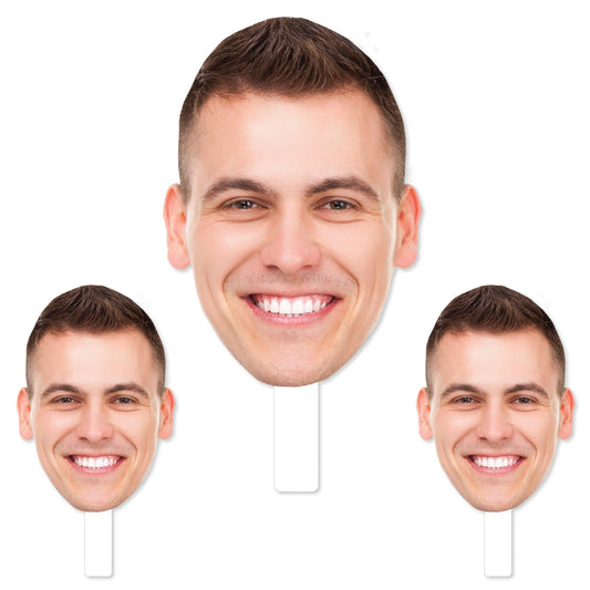 Fun Face Combo - Custom Photo Big Head Cut Out Photo Booth and Fan Props Kit - Upload 1 Photo - Set of 3