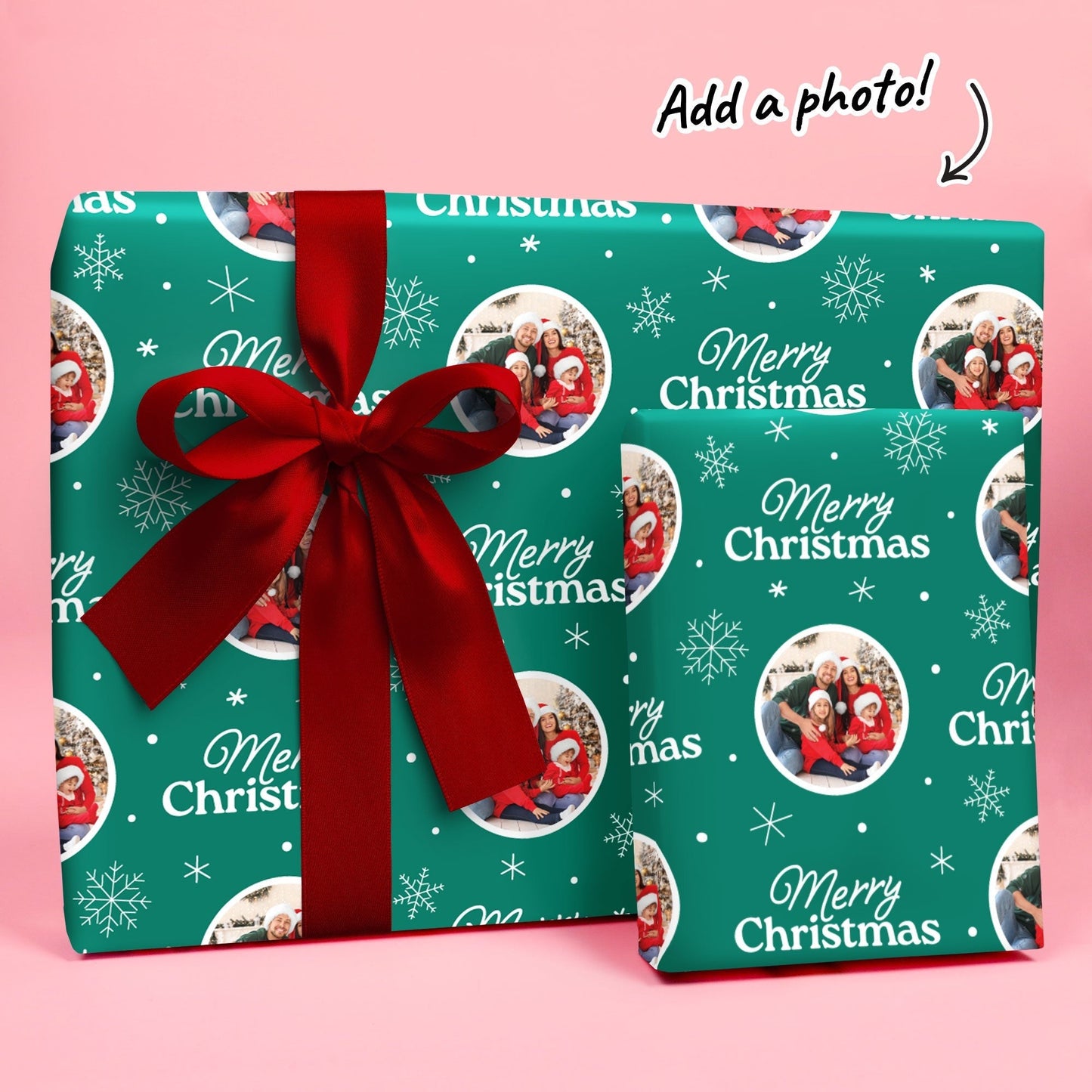 Custom Photo Wrapping Paper - Merry Christmas Green