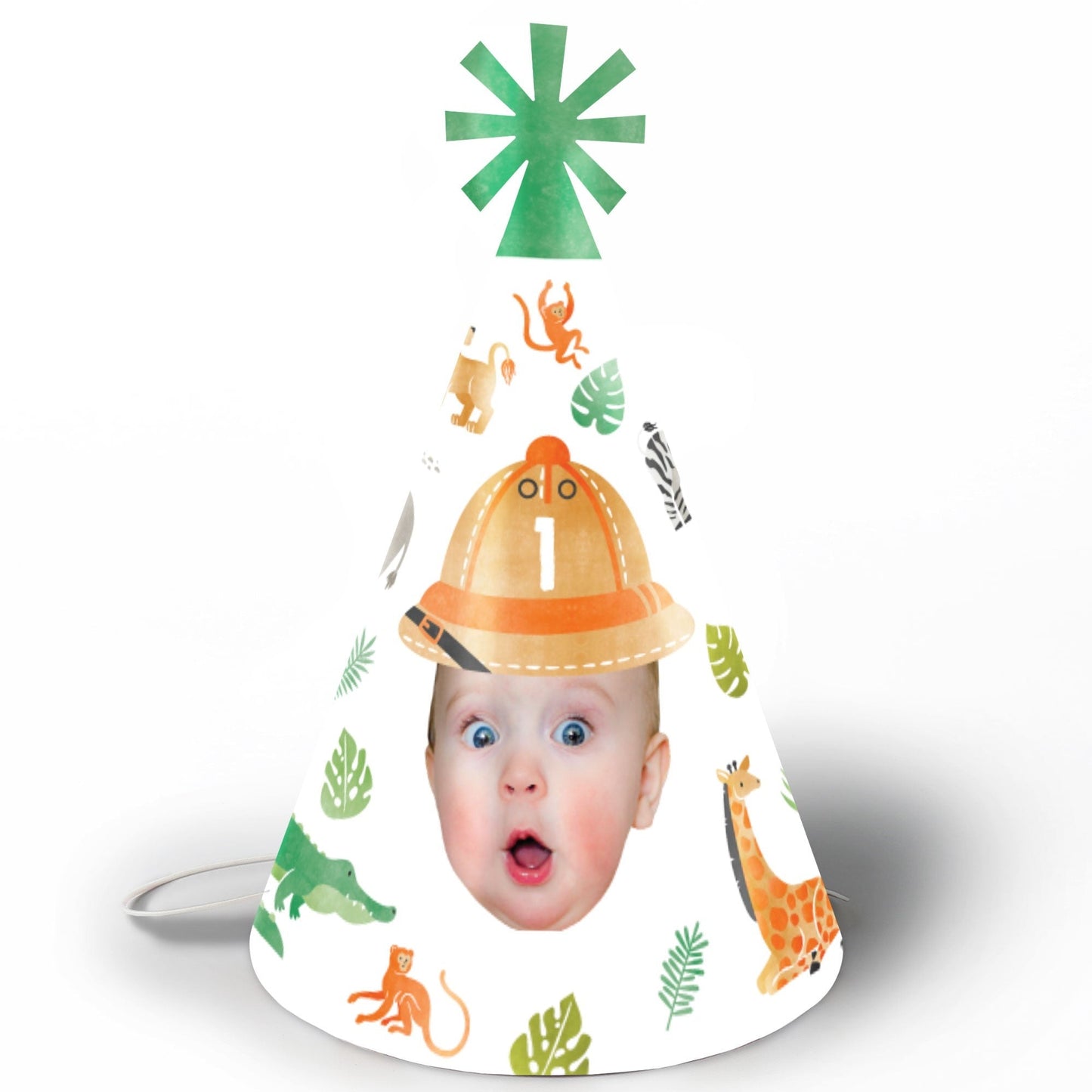Custom Face Safari Animals Cone Hat - 8 Ct