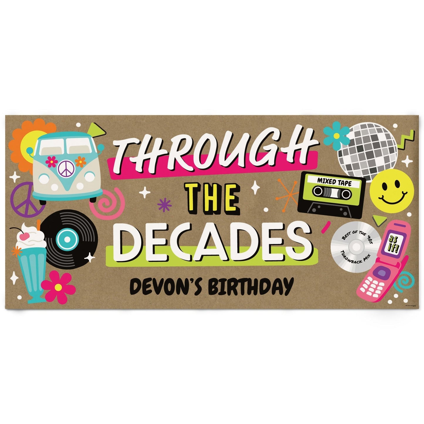 Custom Text Through the Decades Kraft Banner