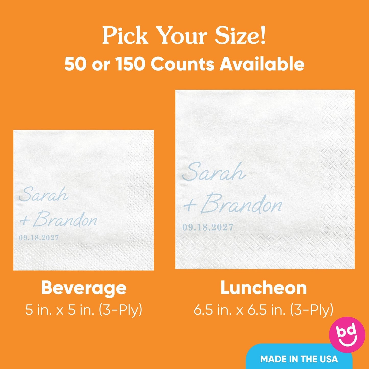 Custom Text - Dusty Blue Simple Wedding Script Napkins