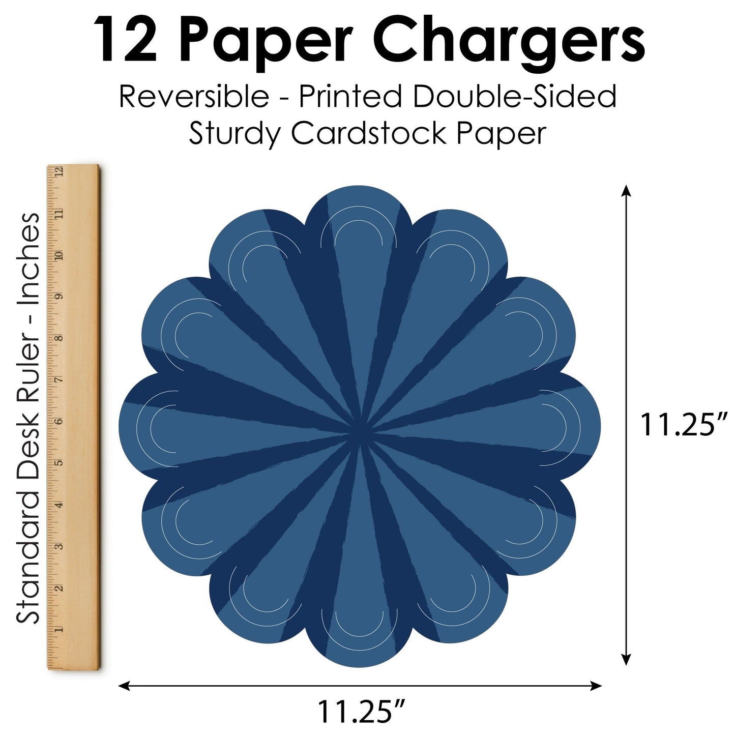 Navy Stripes - Simple Party Round Table Decorations - Paper Chargers - Place Setting For 12