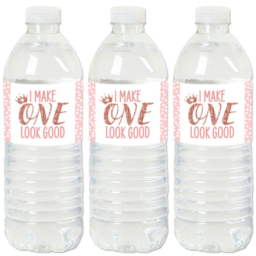 1st Birthday Little Miss Onederful - Girl First Birthday Party Water Bottle Sticker Labels - Set of 20