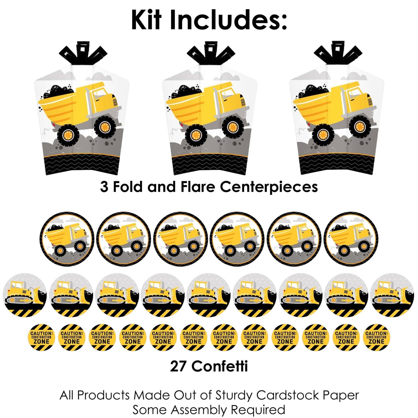 Dig It - Construction Party Zone - Baby Shower or Birthday Party Decor and Confetti - Terrific Table Centerpiece Kit - Set of 30