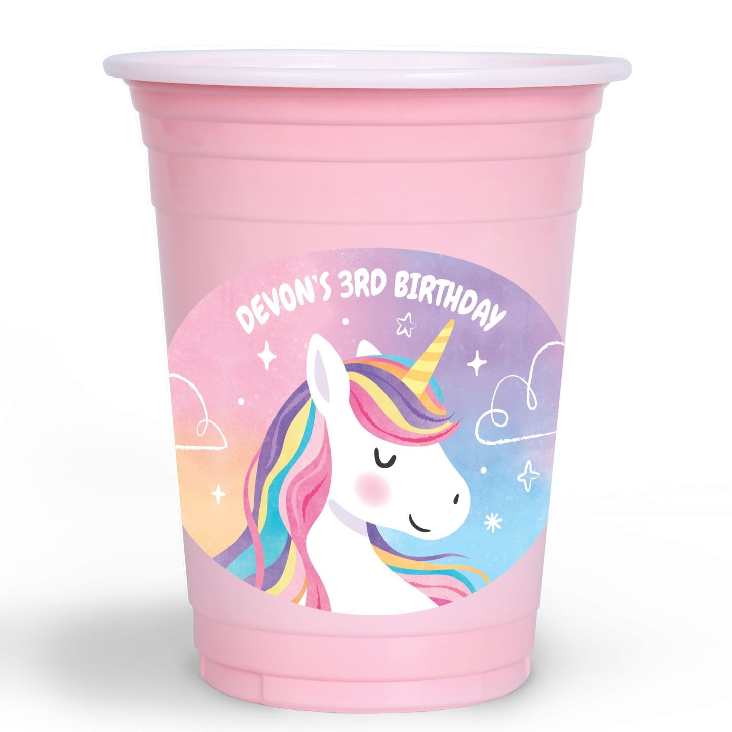 Custom Text Party Cups - Unicorn - 16 Ct