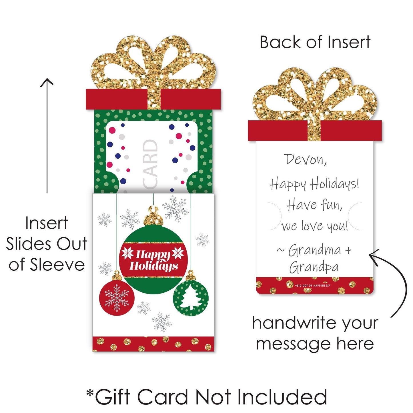 Ornaments - Holiday and Christmas Party Money and Gift Card Sleeves - Nifty Gifty Card Holders - Set of 8