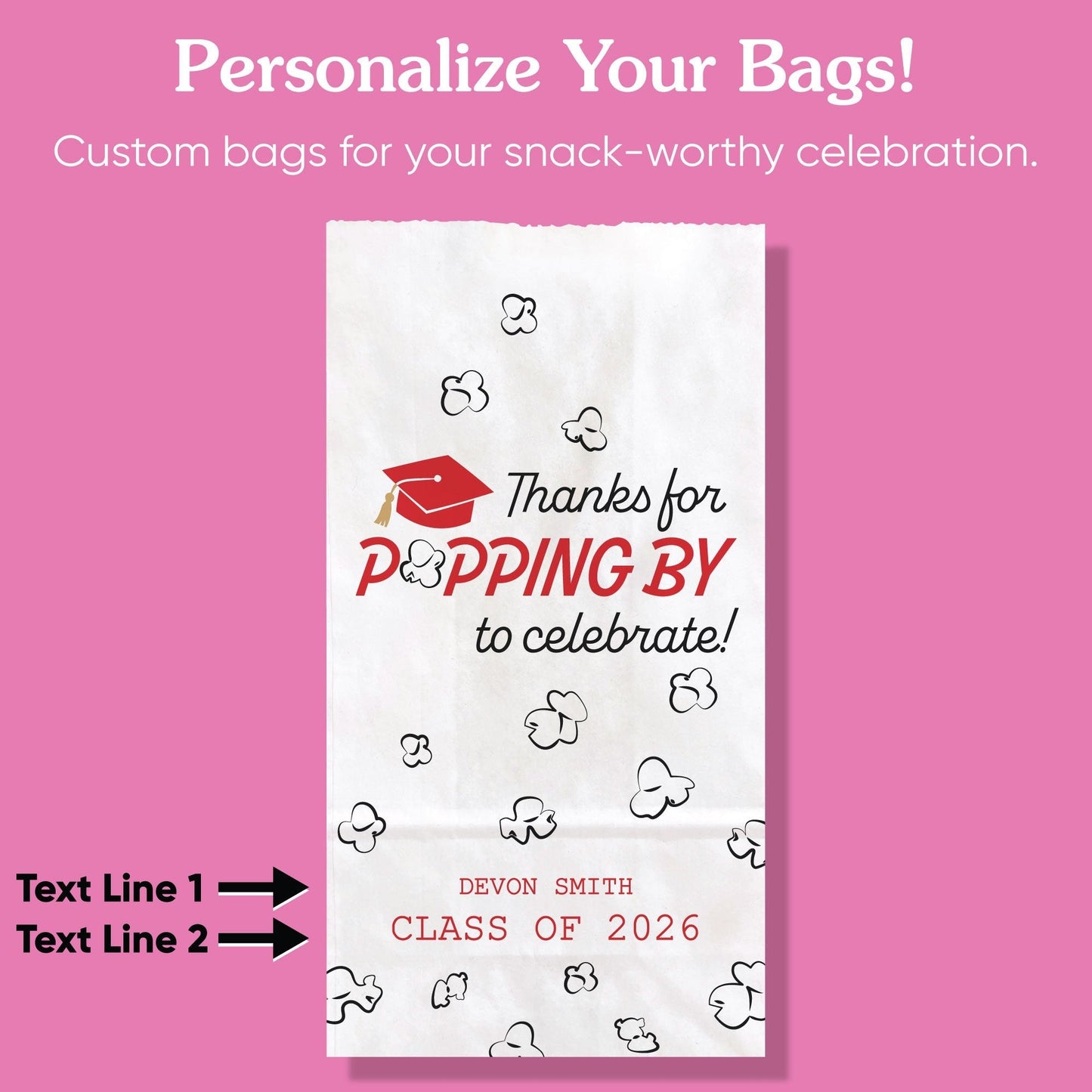 Custom Text Popcorn Bags - Red Grad - 100 Ct