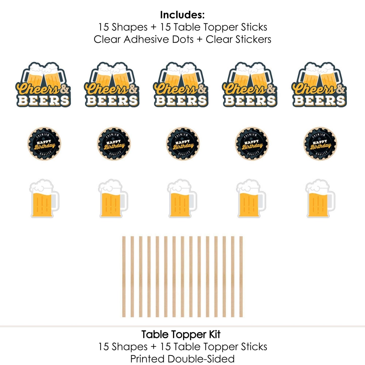 Cheers and Beers Happy Birthday - Birthday Party Centerpiece Sticks - Table Toppers - Set of 15