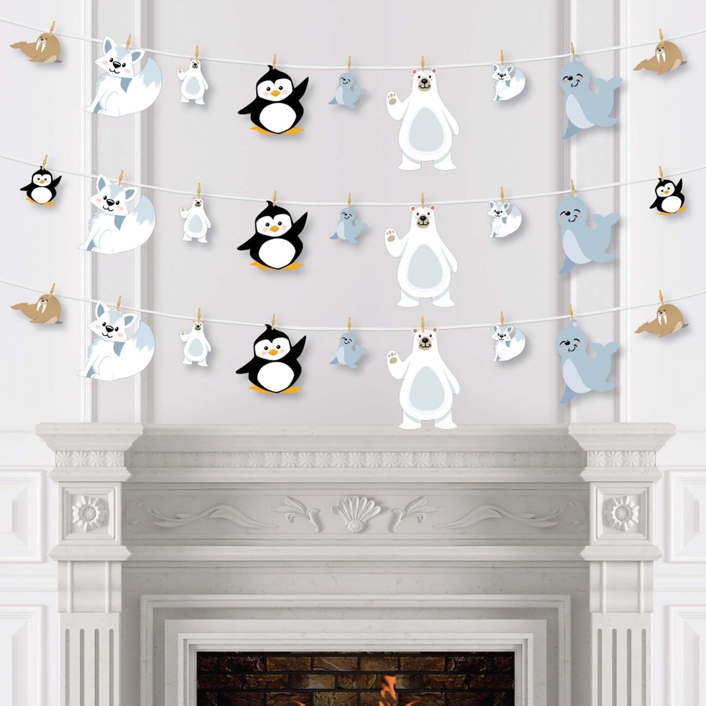 Arctic Polar Animals - Winter Baby Shower or Birthday Party DIY Decorations - Clothespin Garland Banner - 44 Pieces