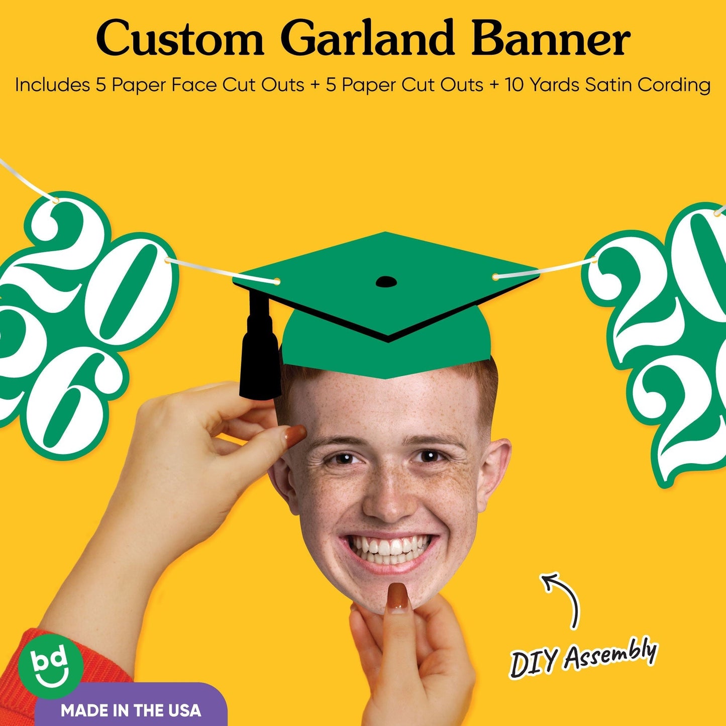 Custom Face Green Graduation Garland Banner