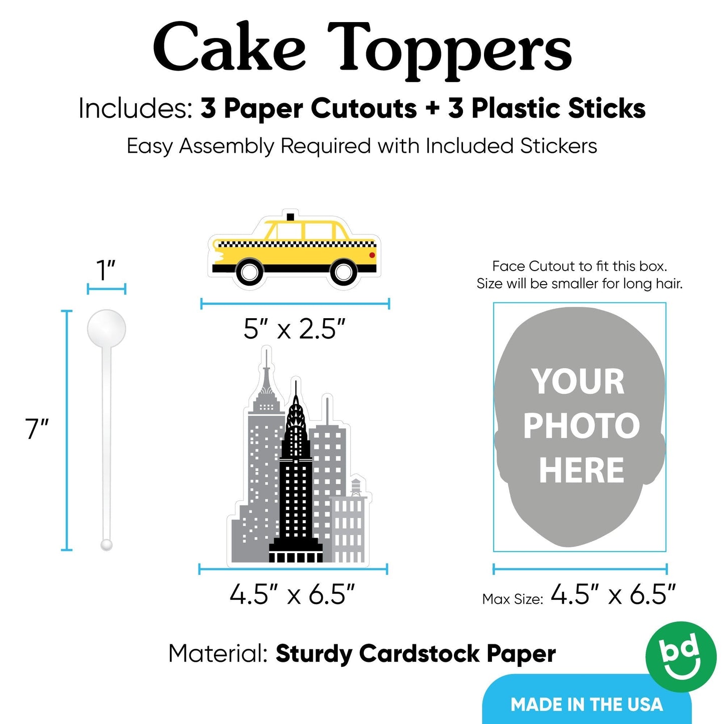 Custom Photo NYC Cityscape Cake Topper - 3 Pc