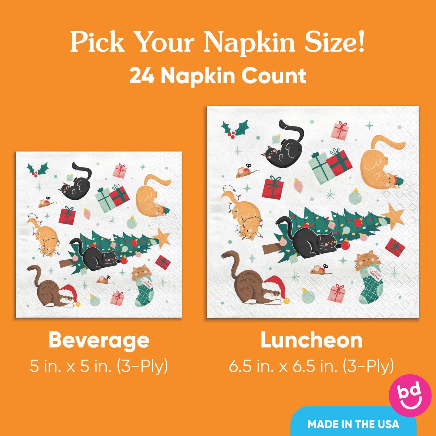 Napkins - Cat Christmas - 24 Ct