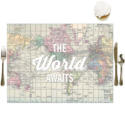 World Awaits - Party Table Decorations - Travel Themed Party Placemats - Set of 16