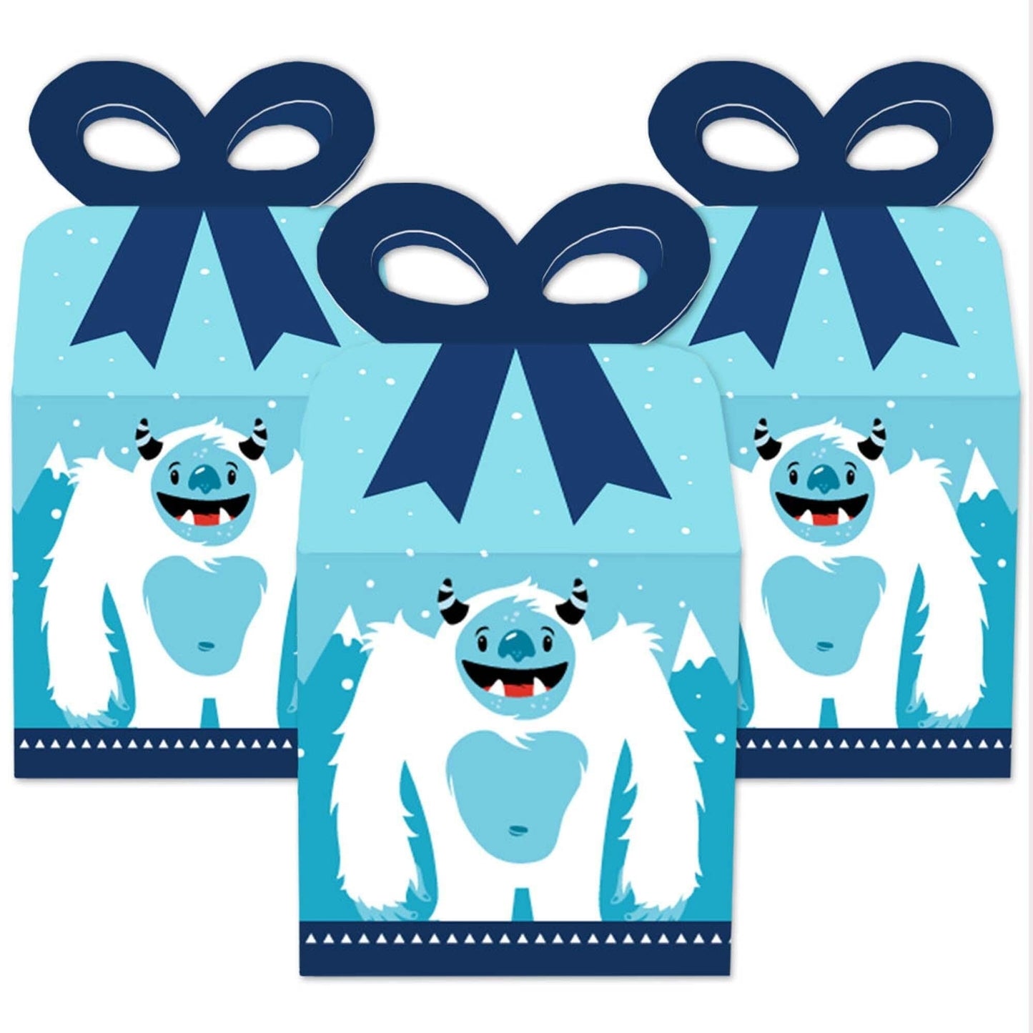 Yeti to Party - Square Favor Gift Boxes - Abominable Snowman Party or Birthday Party Bow Boxes - Set of 12