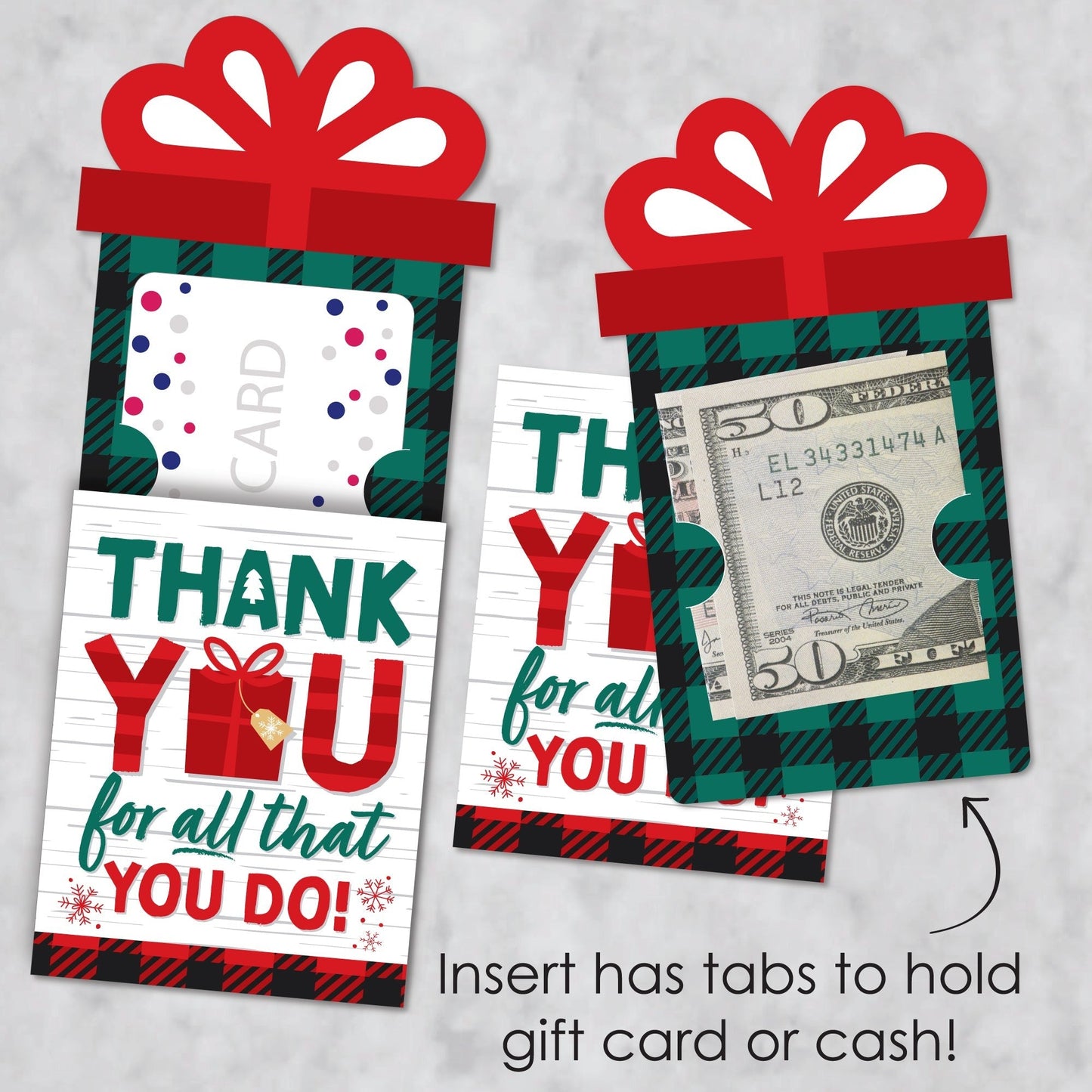 Holiday Thank You - Christmas Appreciation Money and Gift Card Sleeves - Nifty Gifty Card Holders - Set of 8